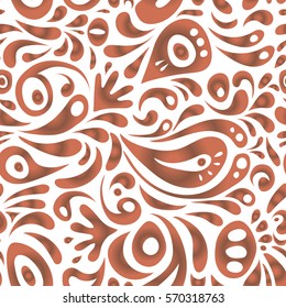 Ikat damask seamless pattern background tile. Vector illustration. In orange and brown colors on a white background.