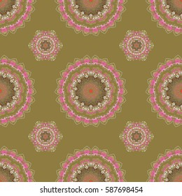 Ikat damask seamless pattern background tile in a pink and brown colors.