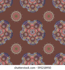 Ikat damask seamless pattern background tile in a pink and blue colors.
