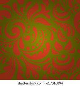 Ikat damask seamless pattern background tile in a orange and green colors.