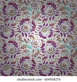 Ikat damask seamless pattern background tile. Vector illustration. In green, pink and purple colors.