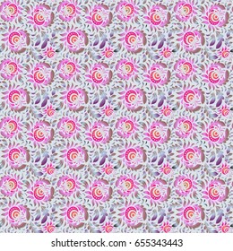 Ikat damask seamless pattern background tile. Vector illustration. In purple and gray colors.