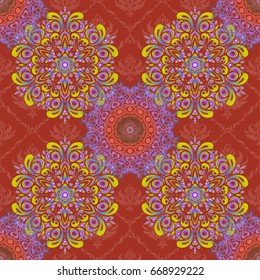 Ikat damask seamless pattern background tile in a blue and violet colors.