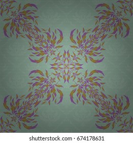 Ikat damask seamless pattern background tile in a purple and green colors.