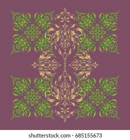 Ikat damask seamless pattern background tile. Vector illustration. In purple, green and yellow colors.