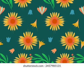 Ikat dand drawn cute small flower fabric seamless pattern on background. for ikat fashion, prints decoration, flower Ikat fabric, boho wallpaper and all prints on background earth tone color.