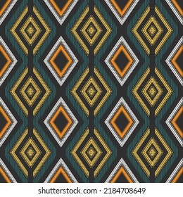 Ikat diamond vector Seamless geometric ethnic Asian oriental and tradition pattern design for texture and background. Silk and fabric pattern decoration for carpet, clothing, wrapping and wallpaper 