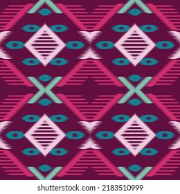 ikat Diamond Vector seamless pattern in tribal, folk embroidery, and Mexican style. Ikat geometric art ornament print. Design for carpet, wallpaper, clothing, wrapping, fabric, cover, textile