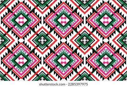 Patrón de elefante de Ikat Diseño geométrico étnico oriental tradicional para fondo, alfombra, papel pintado, ropa, envoltura, Batik,tela,Ilustración vectorial.estilo bordado.