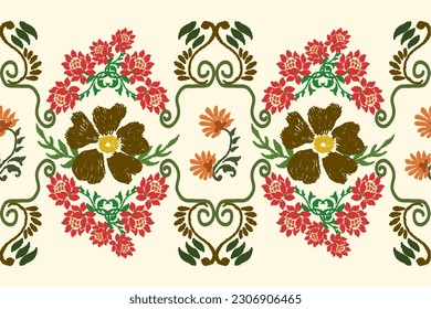 Ikat embroidered on yellow background, traditional geometric ethnic pattern, Aztec style abstract vector illustration.