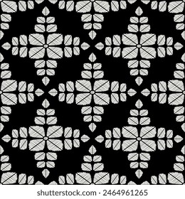 Ikat embroidery Ethnic oriental floral pattern on black background. Abstract,vector,illustration. Texture,clothing,scarf,decoration,motifs,silk,wallpaper.