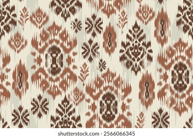 Ikat embroidery with an ethnic oriental pattern and traditional Aztec geometric art ornament. Designed for carpets, covers, wallpapers, wrapping paper, fabric, and clothing.