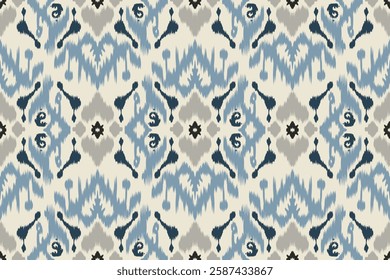 Ikat embroidery with an ethnic oriental pattern and traditional Aztec geometric art ornament. Designed for carpets, covers, wallpapers, wrapping paper, fabric, and clothing.