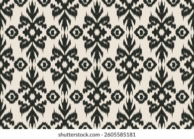 Ikat embroidery with an ethnic oriental pattern and traditional Aztec geometric art ornament. Designed for carpets, covers, wallpapers, wrapping paper, fabric, and clothing.