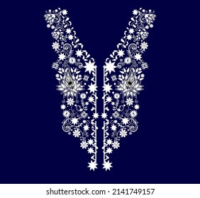 Ikat Embroidery floral neckline. Ethnic oriental pattern traditional. Floral neckline embroidery design for fashion, background, wallpaper, clothing, wrapping, print, etc. 
