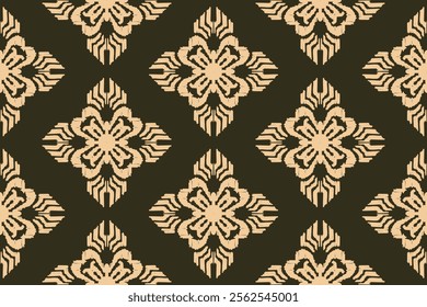 Ikat embroidery on black background. Traditional geometric oriental ethnic pattern. Abstract Aztec style vector illustration.