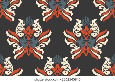 Ikat embroidery on black background. Traditional geometric oriental ethnic pattern. Abstract Aztec style vector illustration.