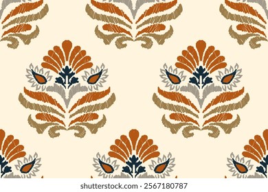 Ikat embroidery on white background. Traditional ethnic ikat, aztec abstract vector pattern, seamless pattern in tribal, folk embroidery and mexican style.