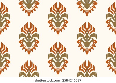 Ikat embroidery on white background. Traditional ethnic ikat, aztec abstract vector pattern, seamless pattern in tribal, folk embroidery and mexican style.