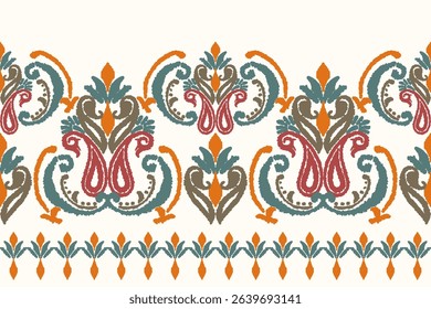 Ikat embroidery on white background. Traditional ethnic ikat, aztec abstract vector pattern, seamless pattern in tribal, folk embroidery and mexican style.