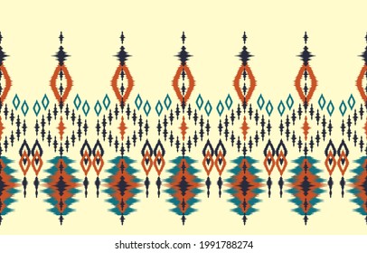 Ikat ethnic abstract beautiful art. Ikat seamless pattern in tribal, folk embroidery, Mexican style. Aztec geometric art ornament print. Design for carpet, wallpaper, clothing, wrapping, fabric,cover.