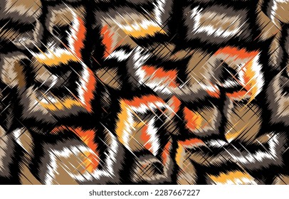 Ikat ethnic abstract beautiful art. Ikat seamless pattern in tribal, 
folk embroidery, Mexican style. Aztec geometric art ornament print. 
Design for carpet, wallpaper, clothing, wrapping, fabric