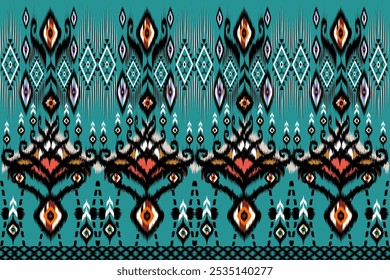 Ikat ethnic abstract beautiful art. Ikat seamless pattern in tribal, 
folk embroidery, Mexican style. Aztec geometric art ornament print. 
Design for carpet, wallpaper, clothing, wrapping, fabric,cove
