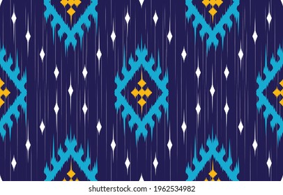 Ikat Ethnic abstract blue art. Seamless pattern in tribal, folk embroidery, and Mexican style. Aztec geometric art ornament print. Design for carpet, wallpaper, clothing, wrapping,fabric,cover.