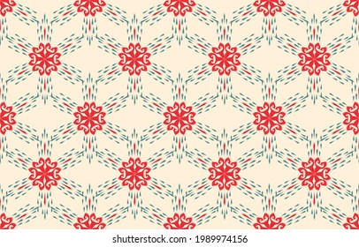 Ikat ethnic abstract flower art. Ikat seamless pattern in tribal, folk embroidery, Mexican style. Aztec geometric art ornament print. Design for carpet, wallpaper, clothing, wrapping, fabric,cover.