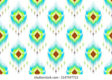 Ikat ethnic abstract pattern design. Tribal boho native ethnic turkey traditional embroidery vector background. Aztec fabric carpet mandala ornament African ethnic chevron textile decoration wallpaper
