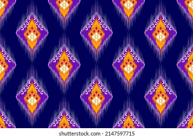 Ikat ethnic abstract pattern design. Tribal boho native ethnic turkey traditional embroidery vector background. Aztec fabric carpet mandala ornament African ethnic chevron textile decoration wallpaper