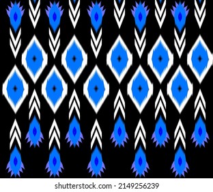 ikat Ethnic art, Abstract,Seamless pattern,Mexican style,Folk embroidery,Geometric art ornament.Blue Dark,white,Vector,Design carpet,textile,clothing,wrapping