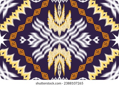 Ikat ethnic aztec embroidery style.Figure Geometric oriental traditional art pattern.Design for ikat background,wallpaper,fashion,clothing,wrapping,fabric,element,sarong,graphic,vector illustration.