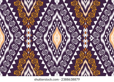 Ikat ethnic aztec embroidery style.Figure Geometric oriental traditional art pattern.Design for ikat background,wallpaper,fashion,clothing,wrapping,fabric,element,sarong,graphic,vector illustration.