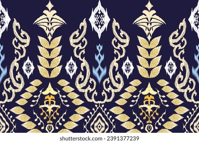 Ikat ethnic aztec embroidery style.Figure Geometric oriental traditional art pattern.Design for ikat background,wallpaper,fashion,clothing,wrapping,fabric,element,sarong,graphic,vector illustration.