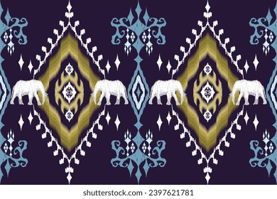 Ikat ethnic aztec embroidery style.Figure Geometric oriental traditional art pattern.Design for ikat background,wallpaper,fashion,clothing,wrapping,fabric,element,sarong,graphic,vector illustration.