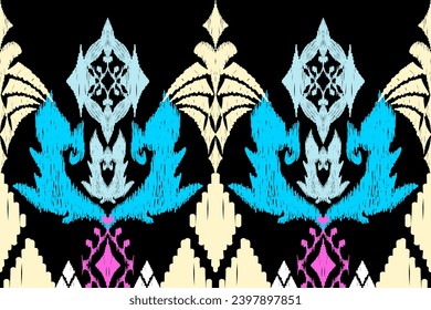 Ikat ethnic aztec embroidery style.Figure Geometric oriental traditional art pattern.Design for ikat background,wallpaper,fashion,clothing,wrapping,fabric,element,sarong,graphic,vector illustration.