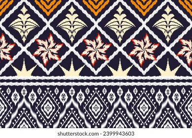 Ikat ethnic aztec embroidery style.Figure Geometric oriental traditional art pattern.Design for ikat background,wallpaper,fashion,clothing,wrapping,fabric,element,sarong,graphic,vector illustration.