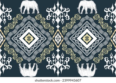 Ikat ethnic aztec embroidery style.Figure Geometric oriental traditional art pattern.Design for ikat background,wallpaper,fashion,clothing,wrapping,fabric,element,sarong,graphic,vector illustration.