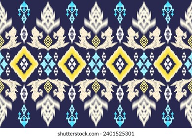 Ikat ethnic aztec embroidery style.Figure Geometric oriental traditional art pattern.Design for ikat background,wallpaper,fashion,clothing,wrapping,fabric,element,sarong,graphic,vector illustration.