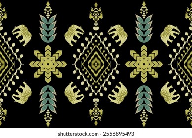 Ikat ethnic aztec embroidery style.Figure Geometric oriental traditional art pattern.Design for ikat background,wallpaper,fashion,clothing,wrapping,fabric,element,sarong,graphic,vector illustration.