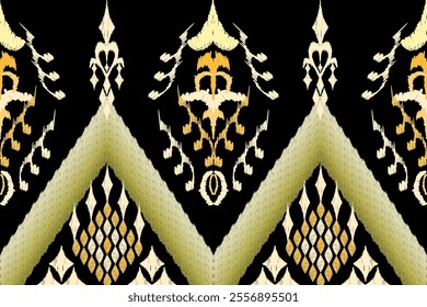 Ikat ethnic aztec embroidery style.Figure Geometric oriental traditional art pattern.Design for ikat background,wallpaper,fashion,clothing,wrapping,fabric,element,sarong,graphic,vector illustration.