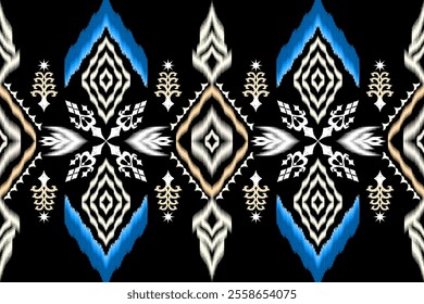 Ikat ethnic aztec embroidery style.Figure Geometric oriental traditional art pattern.Design for ikat background,wallpaper,fashion,clothing,wrapping,fabric,element,sarong,graphic,vector illustration.