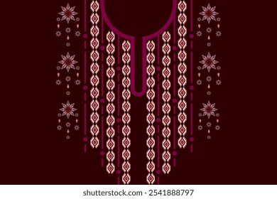 Patrón tradicional oriental del cuello del bordado del cuello de la etnia azteca Ikat. Diseño de moda geométrico decorativo nativo de la decoración de la frontera para la tela, ropa, ornamento, collar, ilustración, fondo, decoración