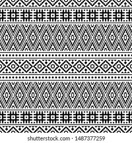 Ikat Ethnic Aztec Pattern Illustration Design in black and white color. design For Background, Frame, Border or Decoration. Ikat, geometric pattern, native Indian, Navajo, Inca Design