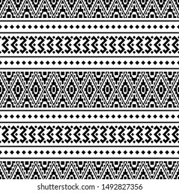 Ikat Ethnic Aztec Pattern Illustration Design in black and white color. design For Background, Frame, Border or Decoration. Ikat, geometric pattern, native Indian, Navajo, Inca Design