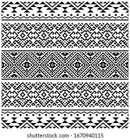 Ikat ethnic aztec seamless pattern vector in black and white color