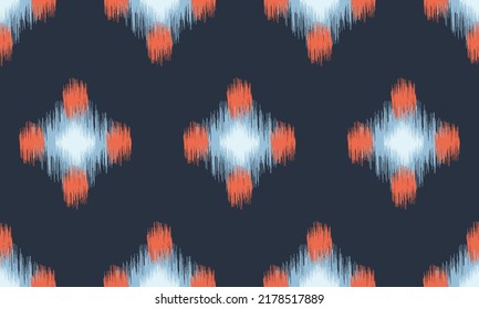 Ikat ethnic background vector. seamless pattern in orange,  blue, dark blue shapes. Design for carpet, wallpaper, background, backdrop, fabric.