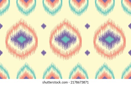 Ikat ethnic background vector. seamless pattern in blue, pink, purple shapes on white background. Design for carpet, wallpaper, background, backdrop, fabric.