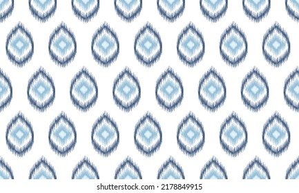 Ikat ethnic background vector. seamless pattern of blue, dark blue, light blue shapes on white background. Design for carpet, wallpaper, background, backdrop, fabric.